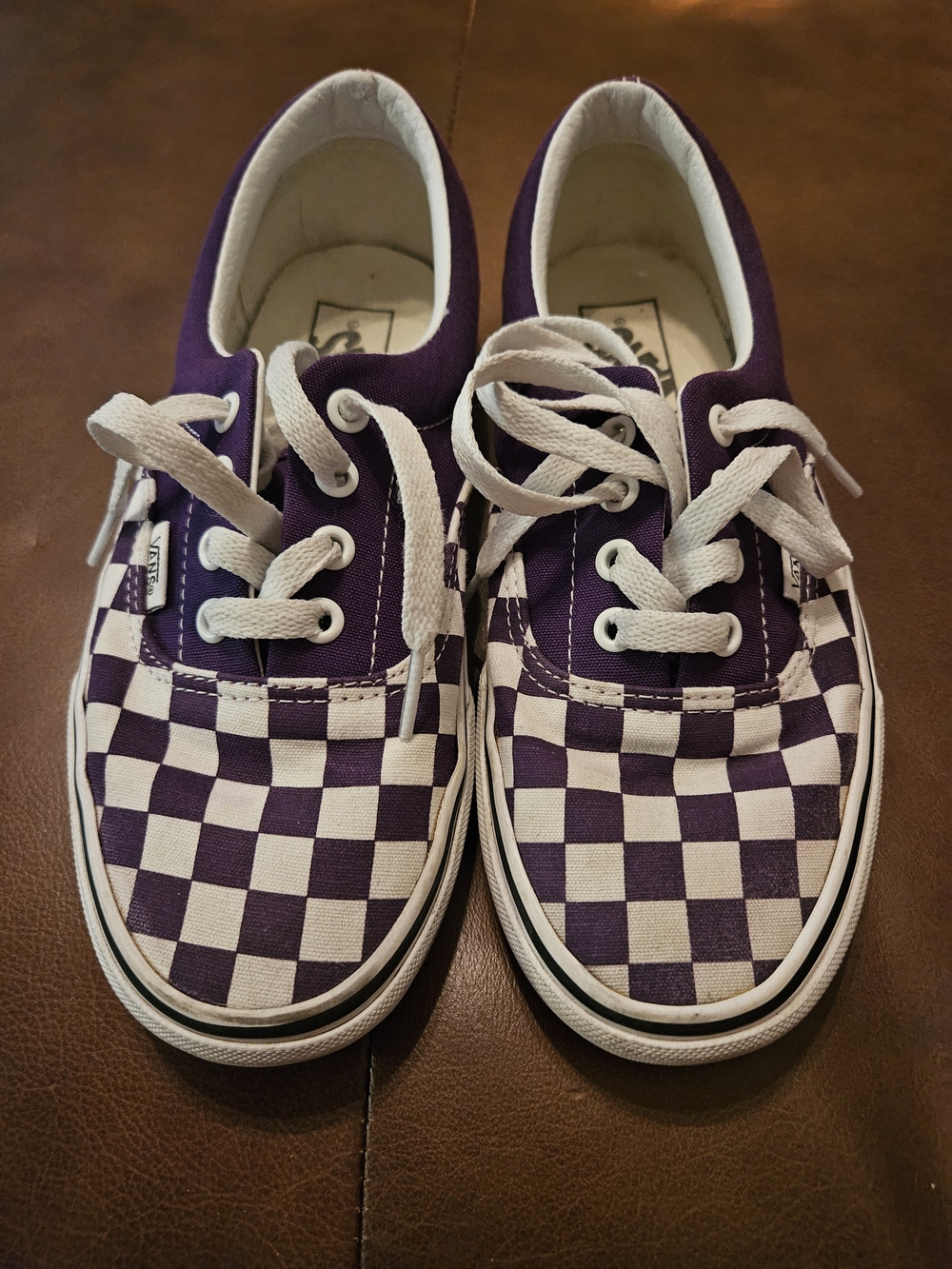Vans Kids Checkerboard Lace-Up Sneakers in Purple and White